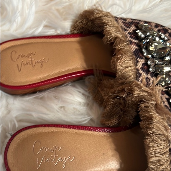 Crown Vintage Leopard Print Mules with Fringe and Embellishments - Picture 4 of 5